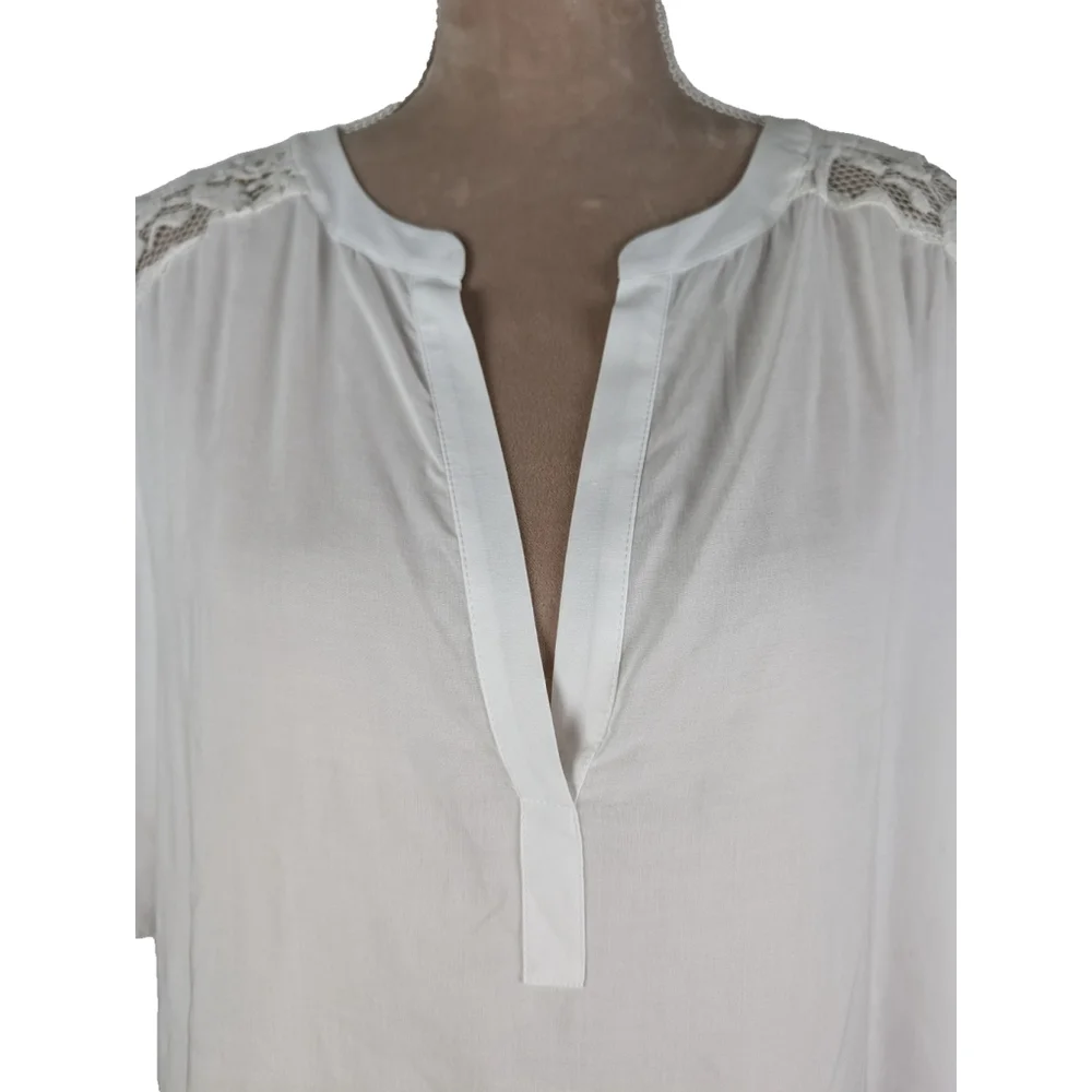 Chico's Lace Crochet High Low Tunic White Sz XL Boho Peasant Beachy - Picture 4 of 11